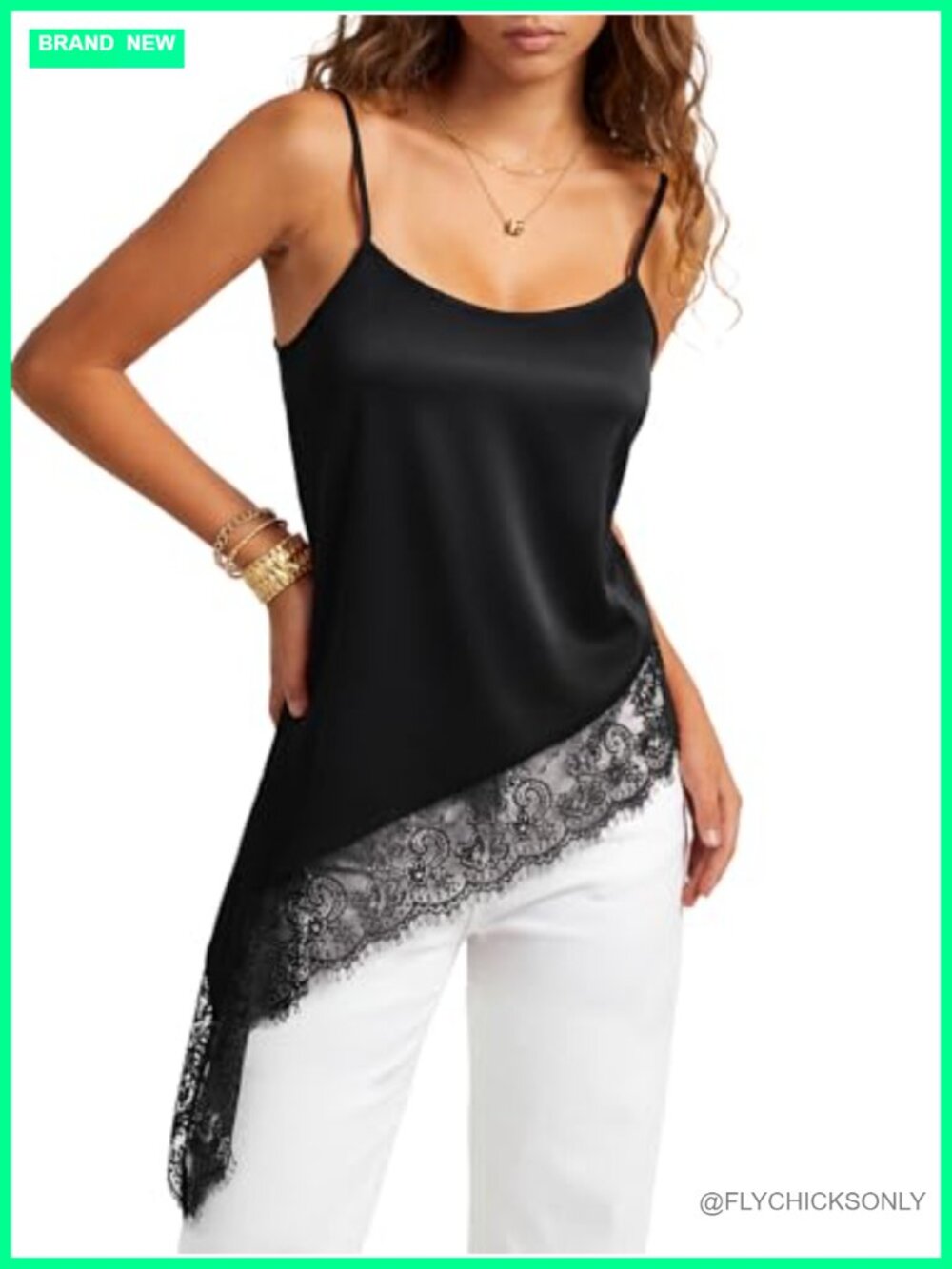 Silky Satin Lace Trim Cami Top with Adjustable Straps